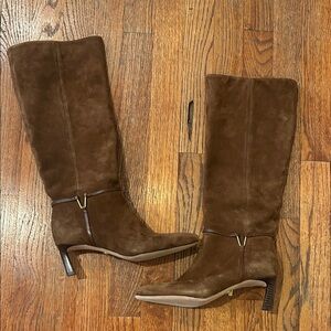Veronica Beard Chocolate Suede Heeled Boots